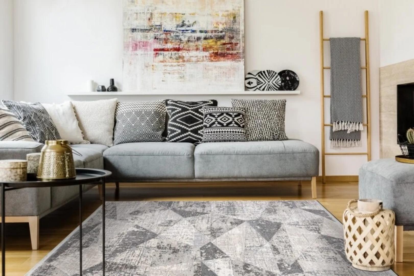 [OFFER] Modern Designer structural Rug / Carpet polygons and triangles CREAM / GREY High Quality 5ft by 8ft