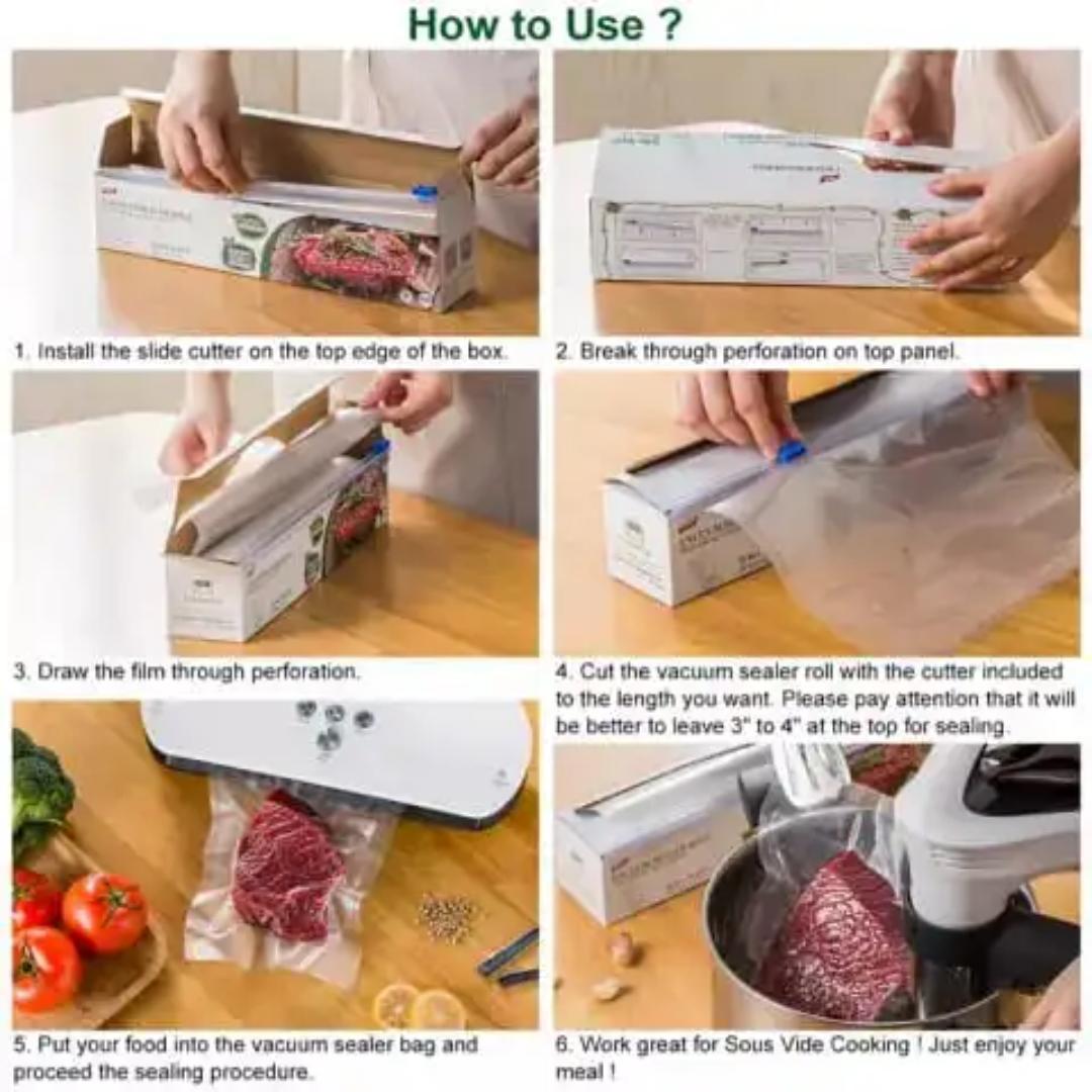Vacuum sealer Food grade storage bag pocket roll that allows one to cut and vacuum seal their convenient size Compatible with most thermal sealers 22cm by 5m