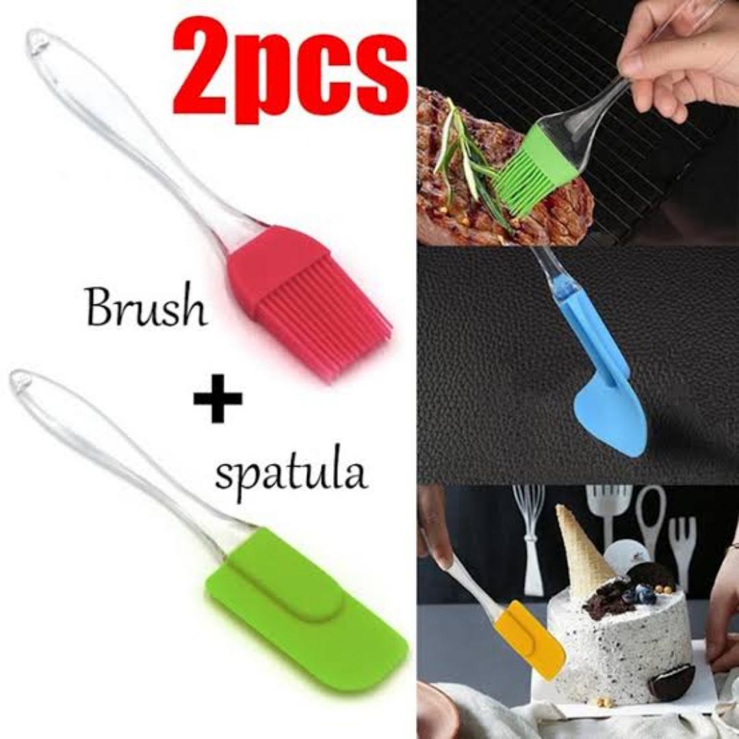 [CLEARANCE OFFER] Silicone Spatula and Pastry Brush Set Special for Cake Mixer, Cooking, Baking, Glazing - Set of 2 (Multicolor)
