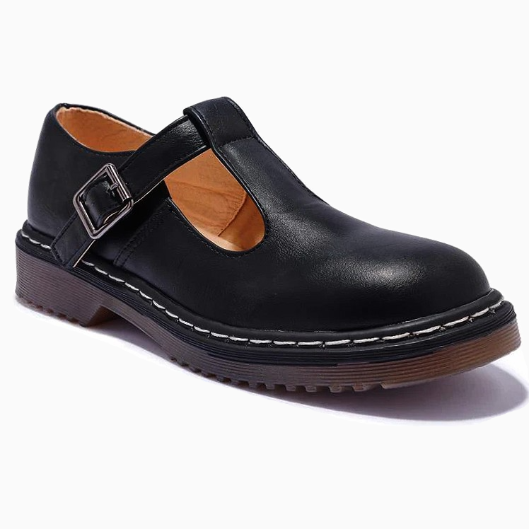 Black Leather Official School Shoes - Mary Jane shoes with a platform sole - Girls Fashion Back to School Shoes