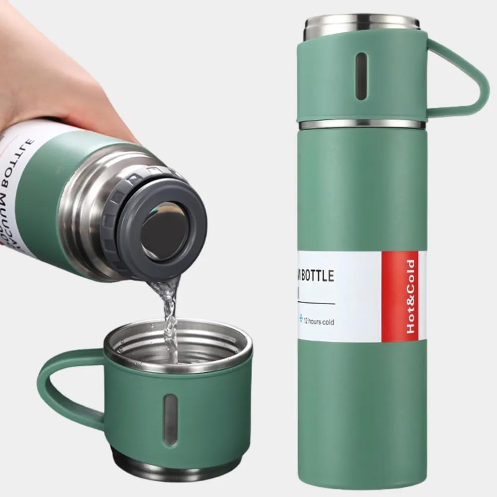Unbreakable stainless steel Gift pack thermo cup 500ml +130ml cups &gift bag  Available in 6 colours black,  grey, beige-silver, blue, emerald green