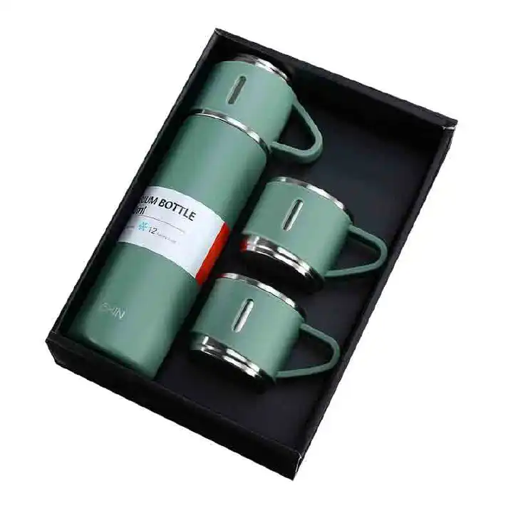 Unbreakable stainless steel Gift pack thermo cup 500ml +130ml cups &gift bag  Available in 6 colours black,  grey, beige-silver, blue, emerald green