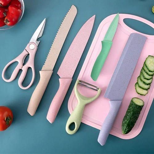 Macaroon Colourful Straw Six Piece Knife Set Vegetable Knife Meat Cutting Stainless Steel Gift Box Knife Set Colorful Kitchen Knives Set of 6 PCS Professional Carbon Stainless Steel useful gift pack