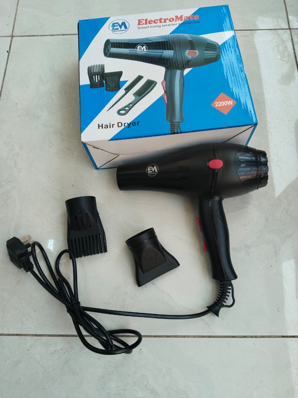 OFFER OFFER OFFER ElectroMate 2200w Professional Hair Dryer Blow-dry, With 3 Speed & 2 Temperature Settings, Black