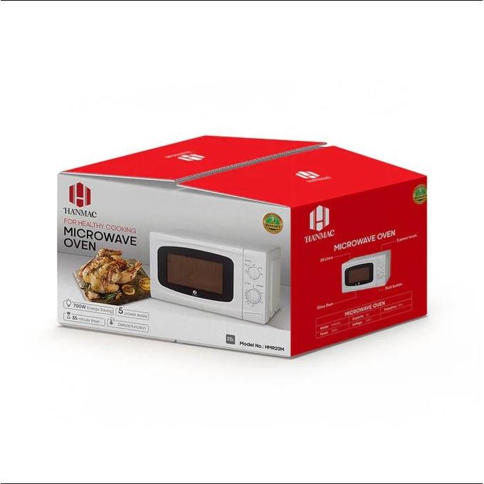 HANMAC 20L Manual Microwave with Turntable Glass, Push-Button Door, Kitchen Timer HMR20M