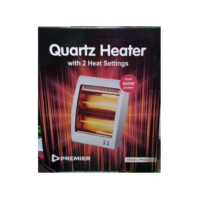 Premier PRH003 Portable Quartz Electric Room Heater-800W With 2 Heat Setting, Wide-angle Reflector And Safety Tip-over Switch