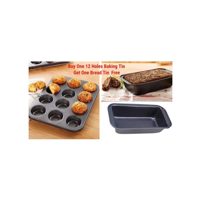 12 Holes Cup Cake Baking Tins + FREE Bread Baking Tin