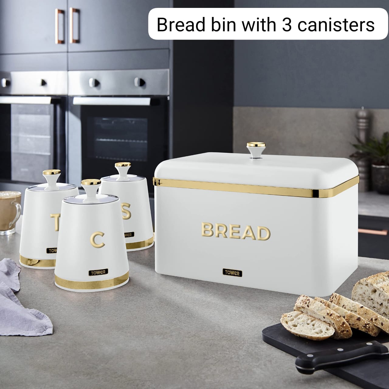 15L Large Storage Container with 3×1.3L Canisters – Carbon Steel Body with Removable Lid – Easy-Clean Design, Part of Cavaletto Breakfast & Storage Collection