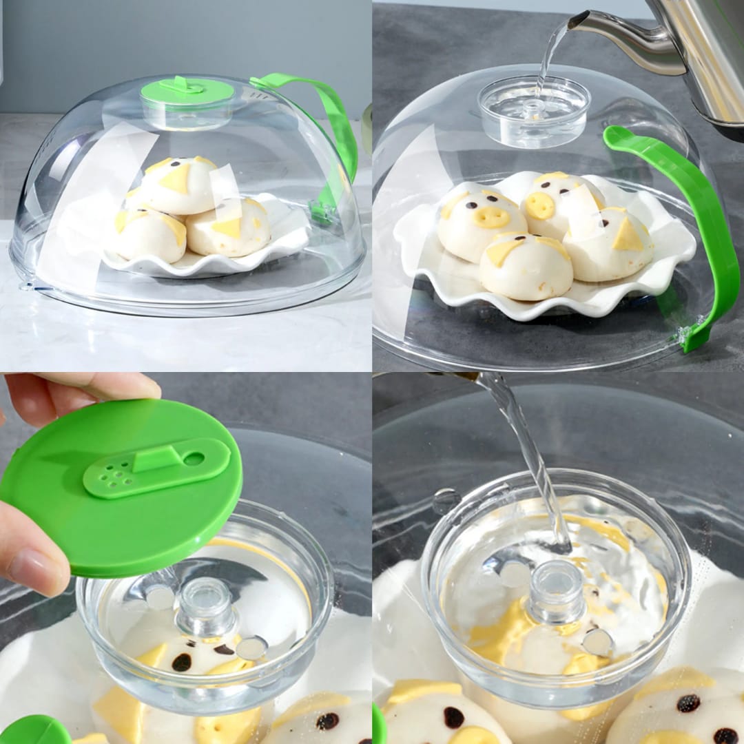 Large Size Acrylic Microwave Food Cover with Steam Vent and Handle – BPA-Free, Heat Resistant, Moisture Retention Design for Safe and Even Heating