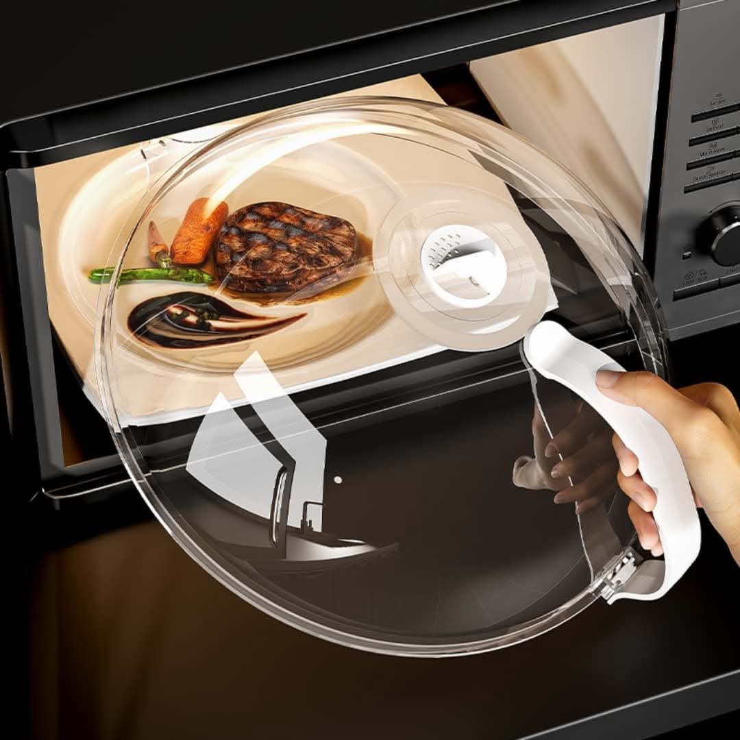 High Temperature Resistant Microwave Food Cover – Splatter-Proof, Moisture Retaining Lid with Steam Vents and Handle for Clean, Even Heating in the Microwave