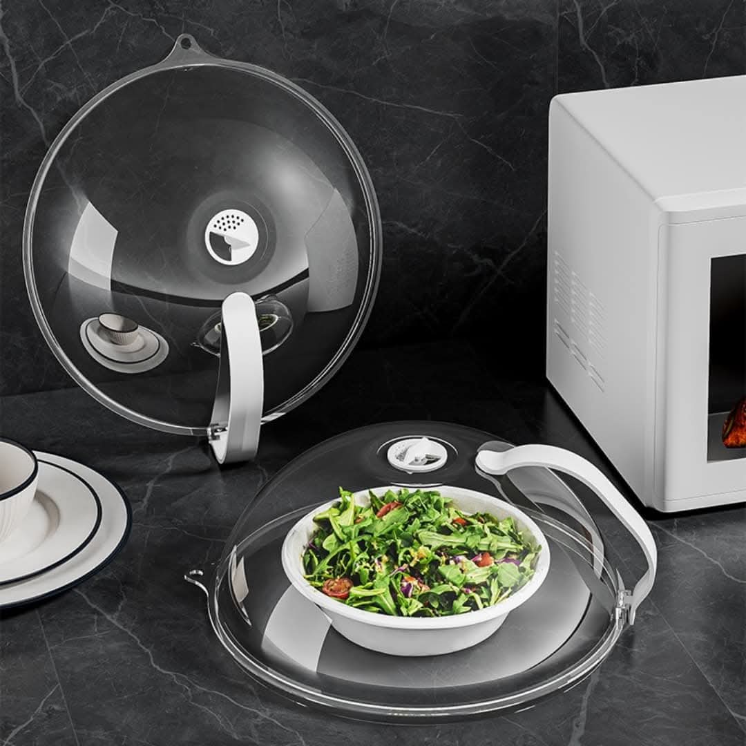 High Temperature Resistant Microwave Food Cover – Splatter-Proof, Moisture Retaining Lid with Steam Vents and Handle for Clean, Even Heating in the Microwave