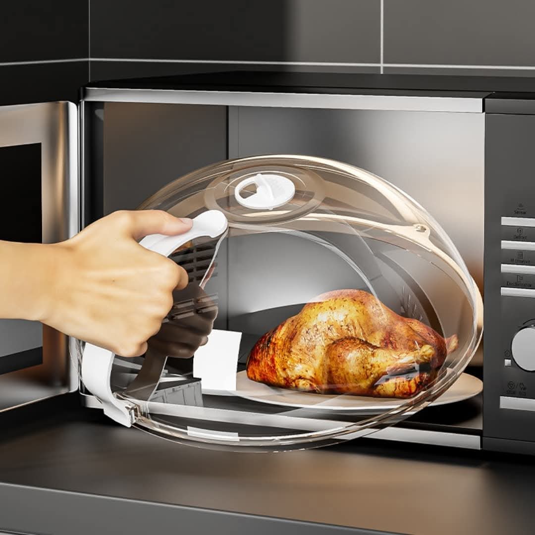 High Temperature Resistant Microwave Food Cover – Splatter-Proof, Moisture Retaining Lid with Steam Vents and Handle for Clean, Even Heating in the Microwave