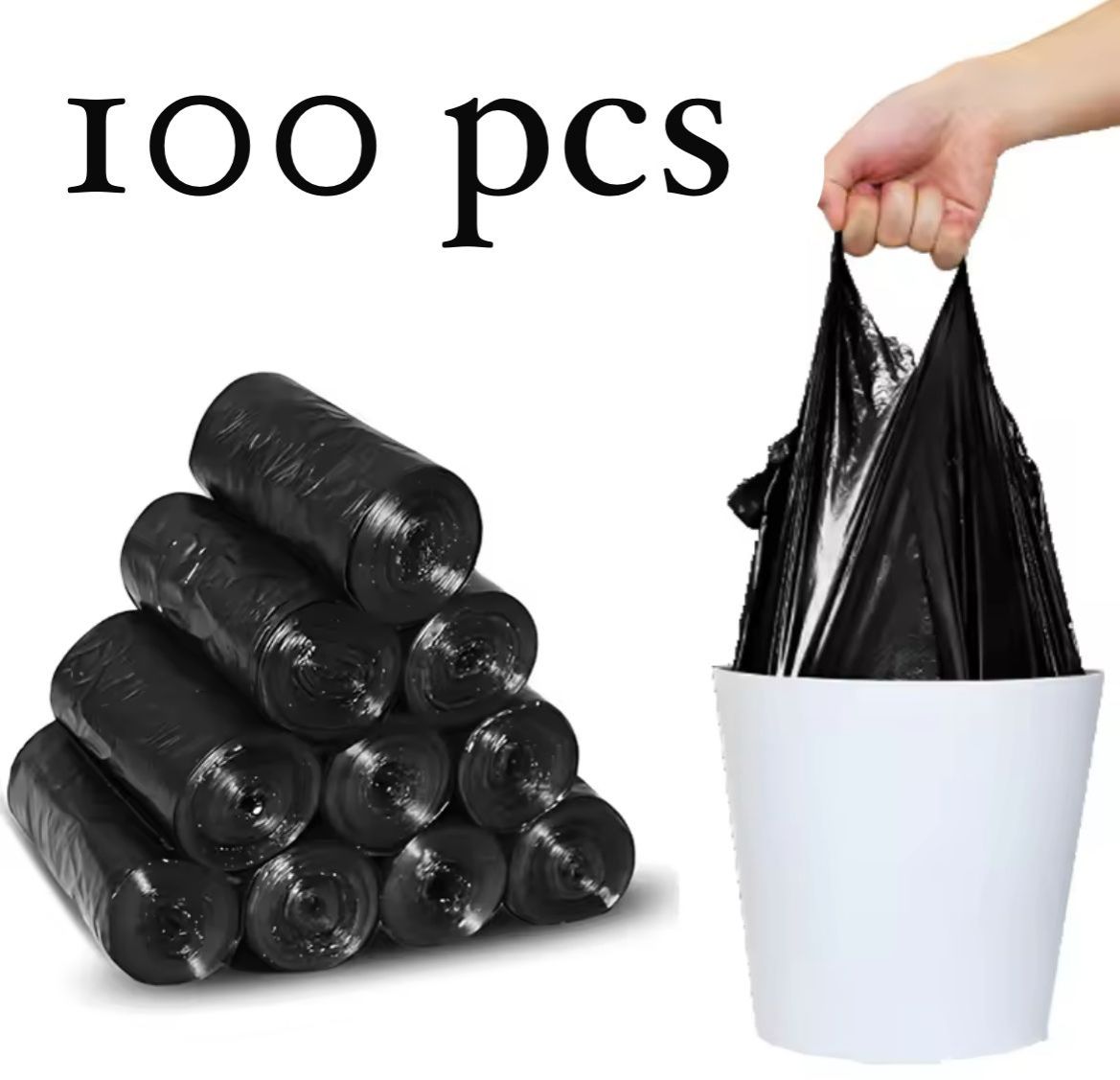 Heavy Duty Black Trash Bags 100pcs – Durable Garbage Bags 45x60cm for Home, Office, Kitchen, Cleaning, Disposable Waste Bin Liners