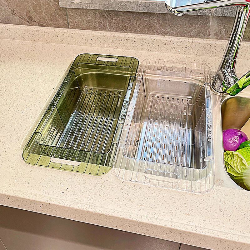Multifunctional Acrylic Over-the-Sink Colander Drain Basket – Adjustable Length 36–46.5cm for Rinsing, Drying, and Storing Fruits, Vegetables, Utensils & More in Compact Kitchen Spaces