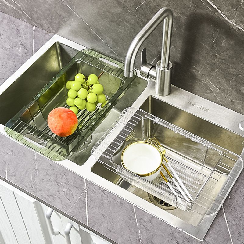 Multifunctional Acrylic Over-the-Sink Colander Drain Basket – Adjustable Length 36–46.5cm for Rinsing, Drying, and Storing Fruits, Vegetables, Utensils & More in Compact Kitchen Spaces