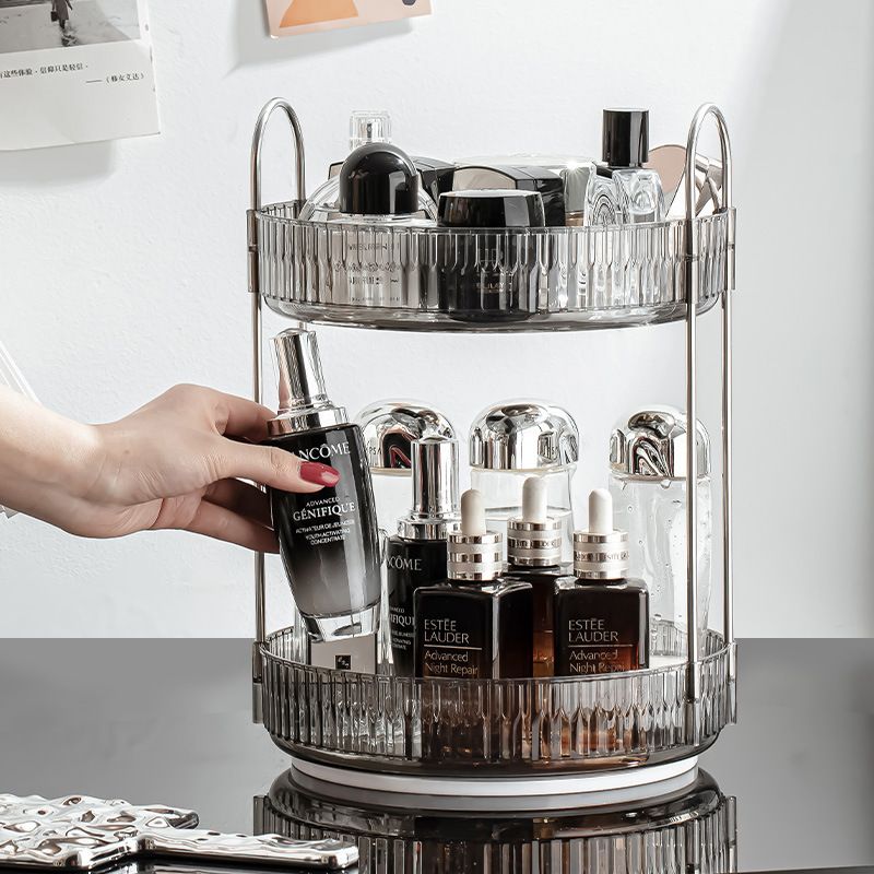 360° Rotating 2-Tier Transparent Makeup Organizer – Multifunctional Cosmetic Storage Box for Vanity, Skincare, Perfumes, Brushes – Stylish, Durable, Easy to Use and Clean