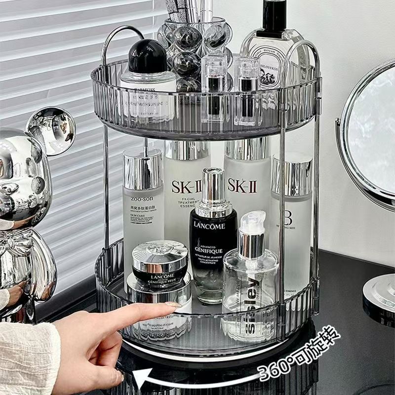 360° Rotating 2-Tier Transparent Makeup Organizer – Multifunctional Cosmetic Storage Box for Vanity, Skincare, Perfumes, Brushes – Stylish, Durable, Easy to Use and Clean