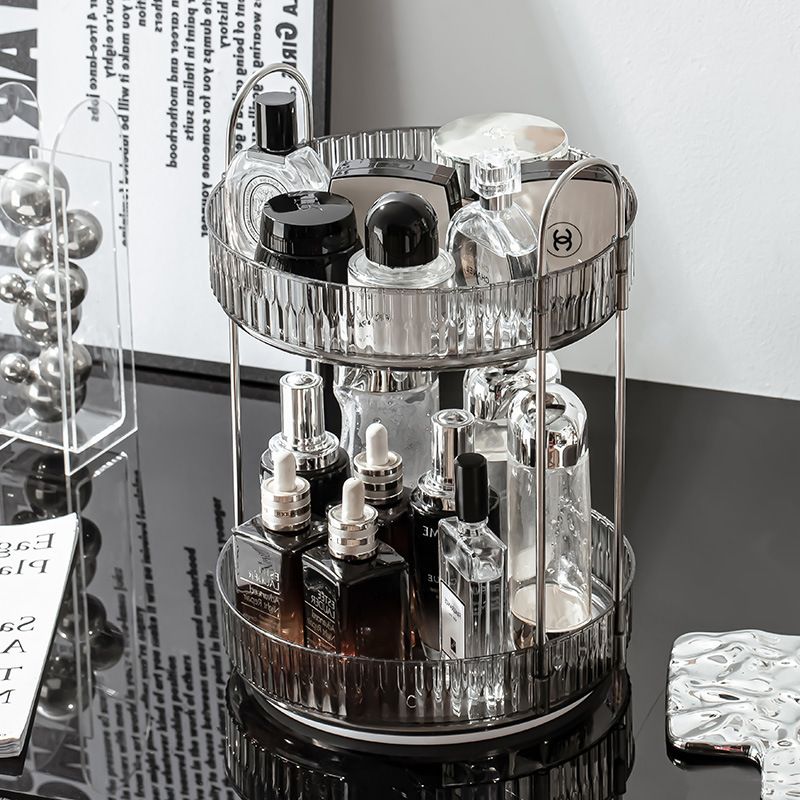 360° Rotating 2-Tier Transparent Makeup Organizer – Multifunctional Cosmetic Storage Box for Vanity, Skincare, Perfumes, Brushes – Stylish, Durable, Easy to Use and Clean