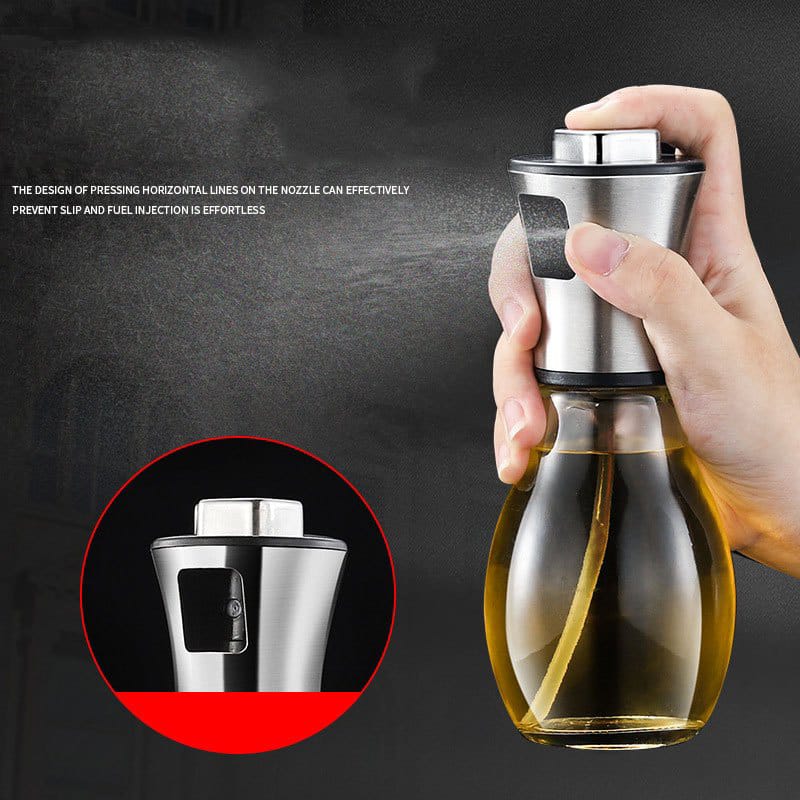 200ml Stainless Steel and Glass Oil Spray Bottle – Refillable Kitchen Sprayer for Cooking, Baking, BBQ, Air Fryer Use – Fine Mist Dispenser for Olive Oil, Vinegar, or Soy Sauce