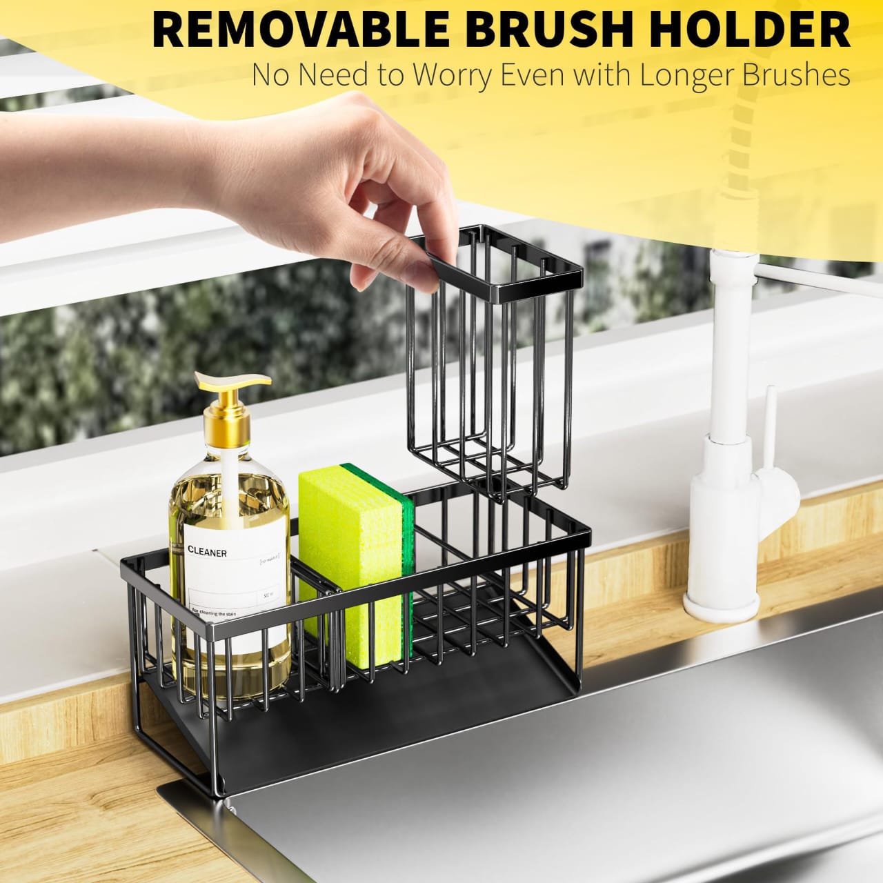 Multifunctional Carbon Steel Kitchen Sink Caddy Organizer with Towel Rail, Soap & Detergent Section, Brush Holder – Rust-Resistant and Space-Saving Design for Sinkside Use