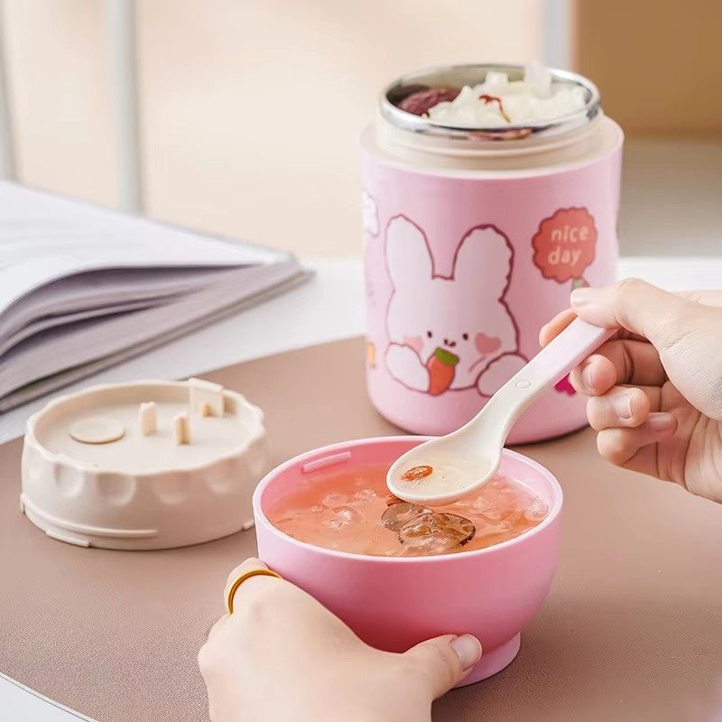 600ml Insulated Stainless Steel Thermos Food Flask with Spoon – Leak-Proof Soup & Lunch Jar for Kids, School, Office, or Travel