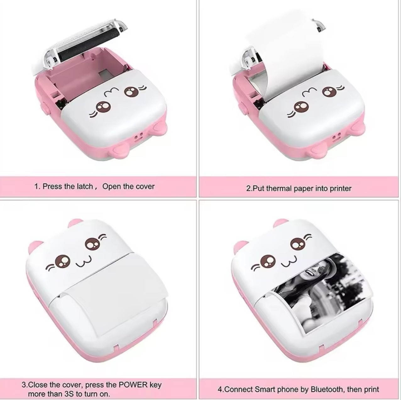 Mini Pocket Bluetooth Thermal Printer – Portable Inkless Label, Photo, Note, Receipt Printer + 3 Free Rolls, 200DPI, 1200mAh Battery