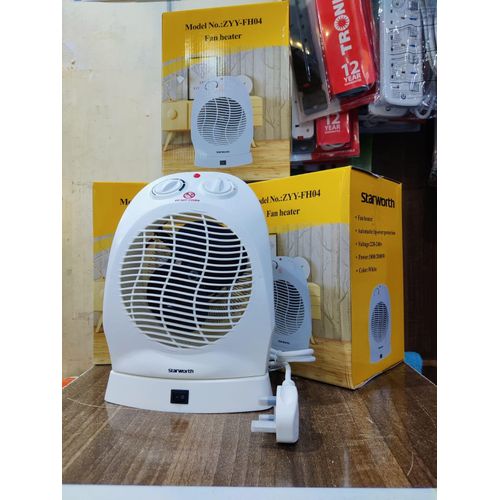 Starworth fan room heaterThe Starworth ZYY-FH04 Fan Heater is a compact and portable electric heater designed for small to medium-sized spaces. It features a white plastic body with a front grille for