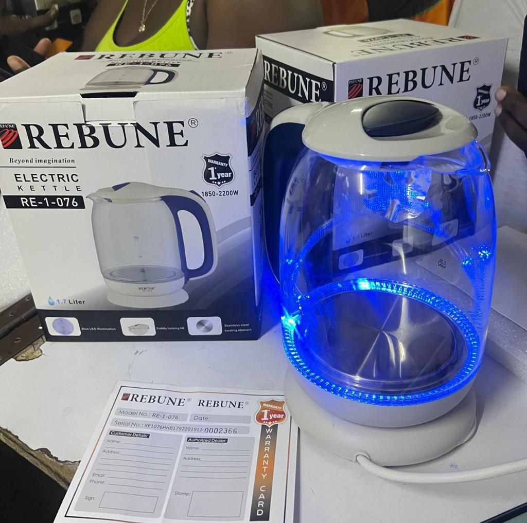 Rebune 1.7ltrs Glass Kettle Kettle Automatic shut off Modern design Cordless serving Soft blue illumination Fast boiling of water