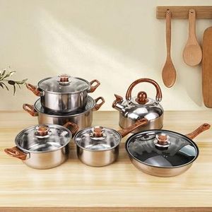 😎EXPERIENCE QUALITY 😎Yimeitai 12pcs Stainless Steel Heavy Nonstick Cookware Set-with pots,pans and kettle.Premium quality 18/10 stainless steel interior is non-porous, hygienic and will not interact