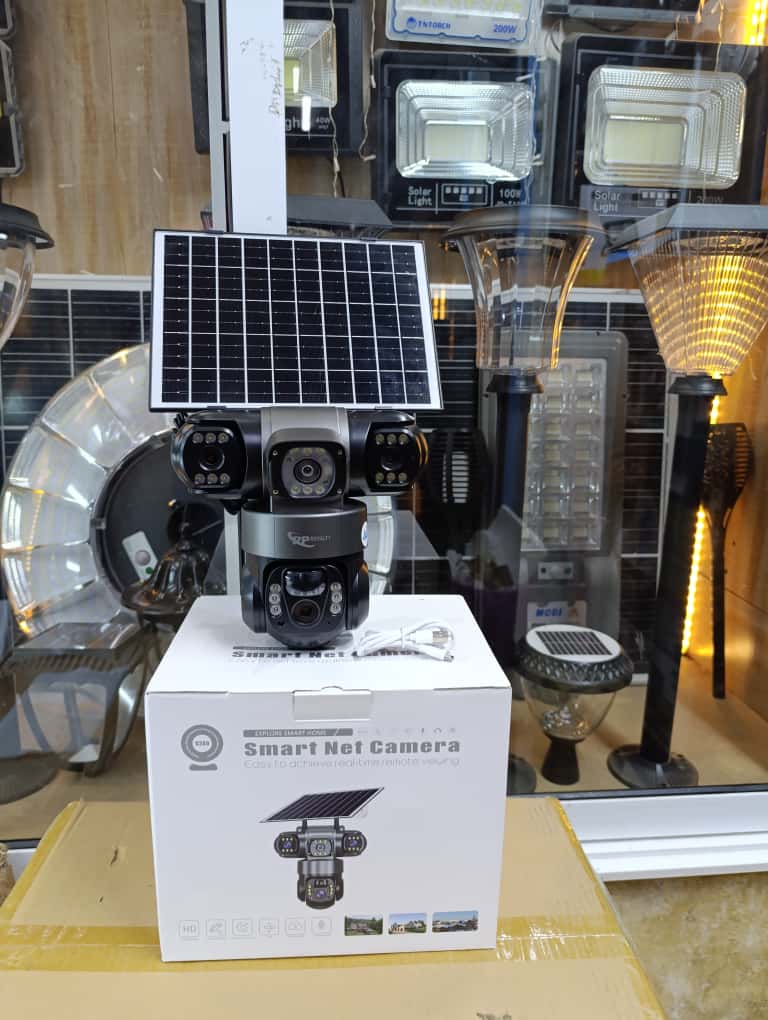 🎇Triple Lens 4G PTZ Solar CCTV Camera with Three Screens🎇* Solar
* 4G supports Safaricom, Airtel Simcards.
* Two way Audio.
* 3 Remote viewing Surveillance 
* Motion Tracking 
* V380 Pro App 
* Late