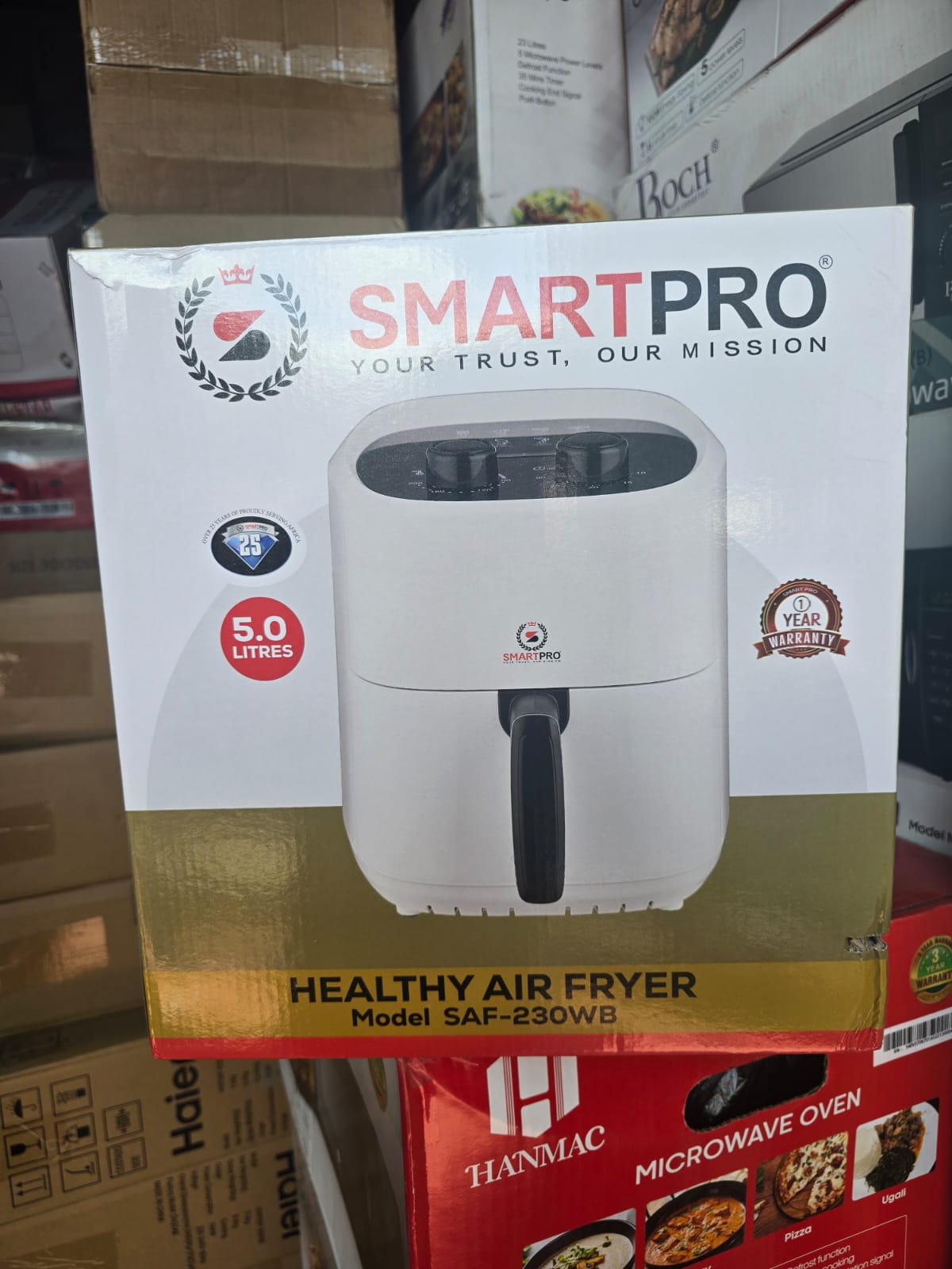 NEW INN🎇 SmartPro 5 Litres Electric Air Fryer SAF-230WB (White) makes healthy cooking easier and faster.🦋Healthy Cooking: Uses rapid air circulation technology to cook with little to no oil.

• Knob