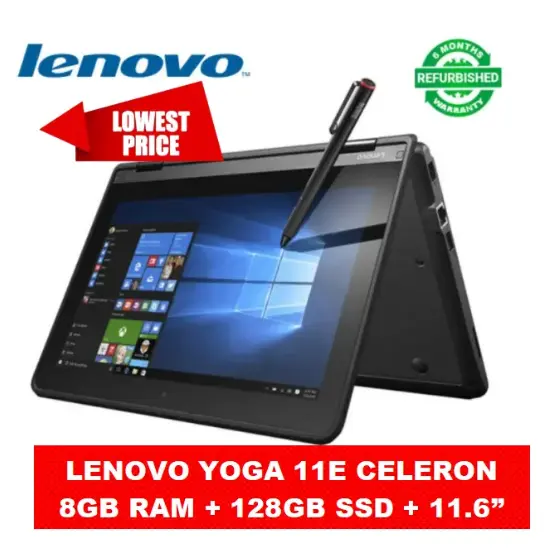 {Anniversary Offer} Lenovo Thinkpad Yoga 11e X360 Celeron 8GB RAM + 128GB SSD Refurbished Laptop Touchscreen 11.6 Inch Screen Size Laptops With Windows and Office Installed High Quality Computer