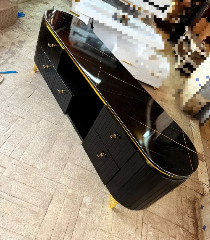 ON OFFER! Oval TV Stand  Wooden with Marble Top With LED Lights Can Fit upto 55 Inch TV High Quality TV Stands Stylish Classic and Durable