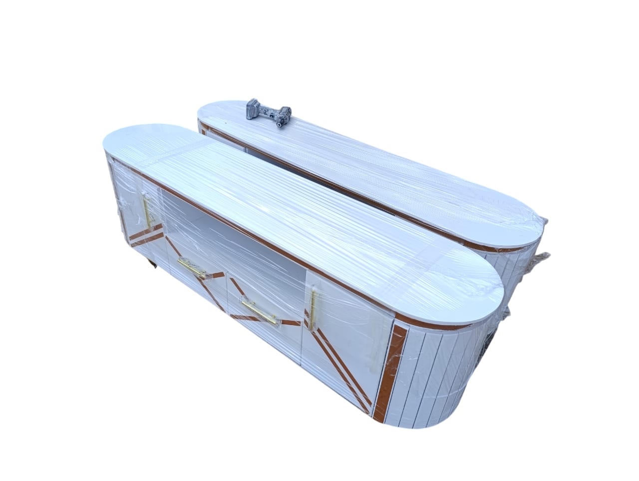 ON OFFER! Oval TV Stand  Wooden with Marble Top With LED Lights Can Fit upto 55 Inch TV High Quality TV Stands Stylish Classic and Durable