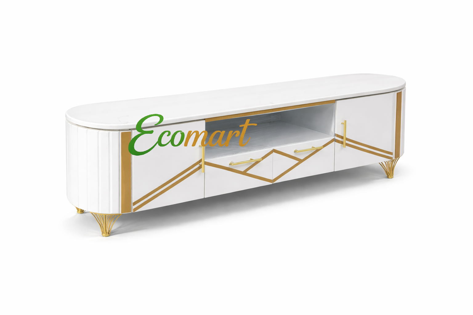 ON OFFER! Oval TV Stand  Wooden with Marble Top With LED Lights Can Fit upto 55 Inch TV High Quality TV Stands Stylish Classic and Durable