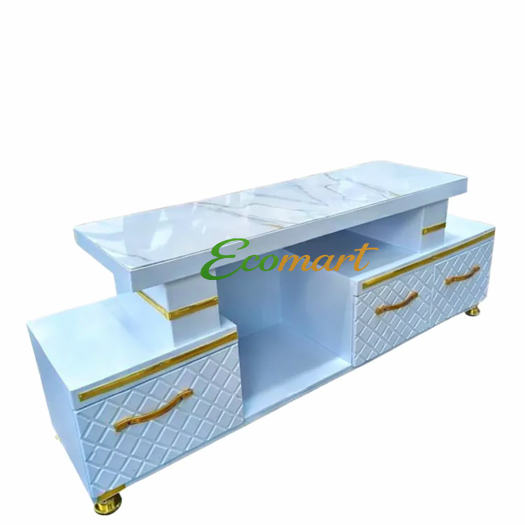 New Arrival Elegant 5FT Marble Top TV Stand With Built-in LED Lights  Modern 150cm Entertainment Console With Storage For TVs Up To 55”