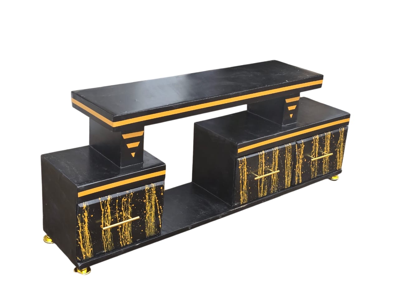 Modern black & Gold 5ft TV Stand with Storage Drawers - Stylish Wooden Entertainment Unit