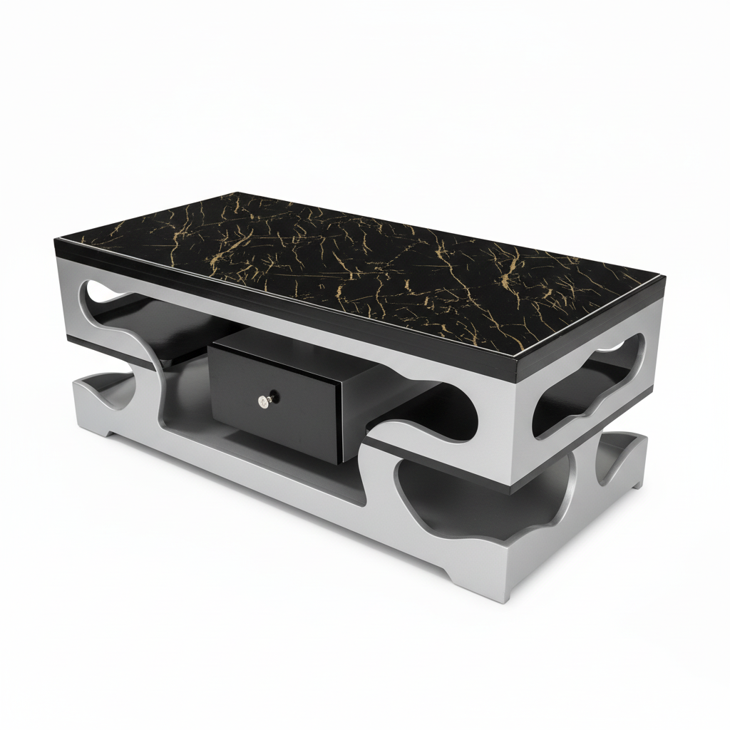 HAVENTECH Marble Top Coffee Table Elegant With Drawers for Living Room (Black and Gray) and (White)