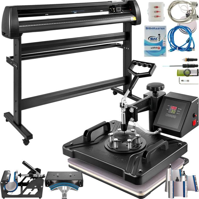 Combo 8 In 1 Heat Press Machine With 2ft Vinyl Sticker Cutting Plotter Set For Custom Printing