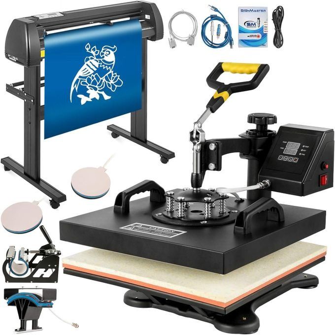 Combo 8 In 1 Heat Press Machine With 2ft Vinyl Sticker Cutting Plotter Set For Custom Printing
