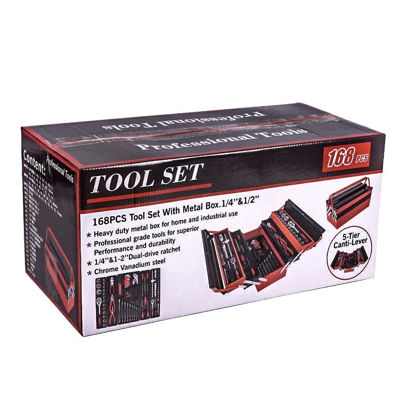 168 Pieces Manual Mechanical Socket Ratchet Wrench Combination Tool Kit Home Repair Tool Set