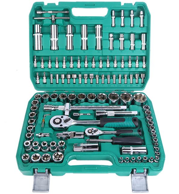 108pcs 1/2" 1/4" Socket and Drive Tool Set Mechanics Tools Kit Sockets Ratchet Wrench Set Metric Drive Socket Set, 1/2" 1/4" Drive Sizes with Plastic Toolbox
