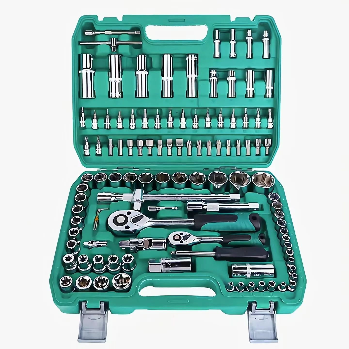 108pcs 1/2" 1/4" Socket Drive Tool Set Mechanics Tools Kit Metric Drive Socket
