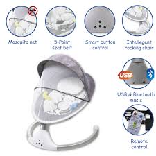 Electric Smart Baby Electric Rocking Chair Baby Swing Cradle w/ Bluetooth Music-Grey Multicolor