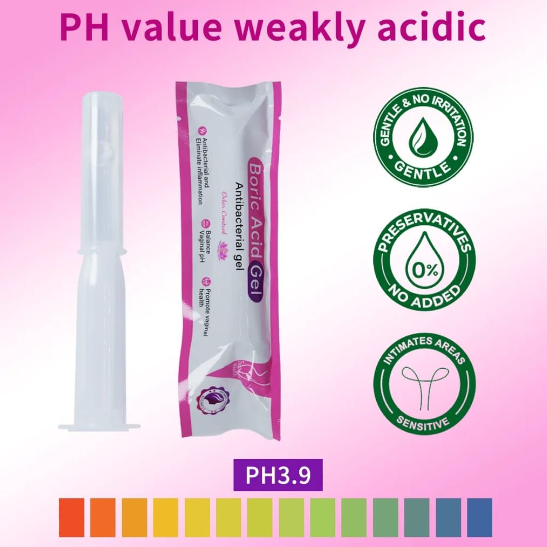 VAGINAL BORIC ACID GEL MOISTURIZER BALANCES PH ,ODOR CONTROL, RELIEVES ITICHINESS AND INFECTIONS GIVES YOU AN INSTANT FRESHNESS AND FEMININE WELLNESS