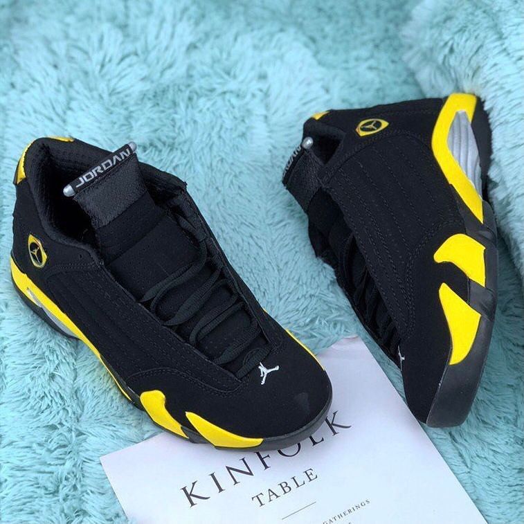 [ SHOP SMART AND SAVE BIG AT AN AMAZING OFFER PRICE 🤩🤩✨ !!! ]   1Pair Brand New High Quality Durable & Comfortable Jordan 14 Black Yellow Sneakers For Boys & Men at Affordable Price
