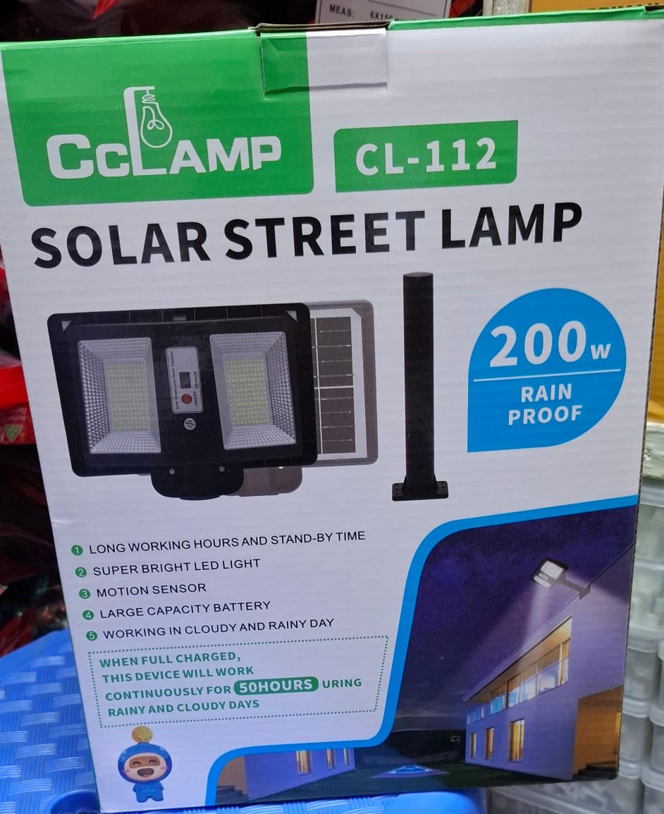🔥Hot Sale🔥CcLamp CL-112 SOLAR STREET LAMP 200WATTS.BRIGHT AND WIDE SHINING: This solar street light is very bright with 330pcs LEDs. It can provide a max 3000sq.ft (8m height) lighting coverage by w