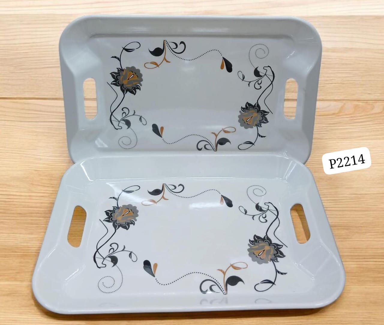 🪄Serve In Style 🪄Melamine Serving Tray–Elegant Plastic Serving Tray–18 x 12 x 1-inch Large Serving Platter with Floral Print Materials and Durable Design–Integrated Side Handles