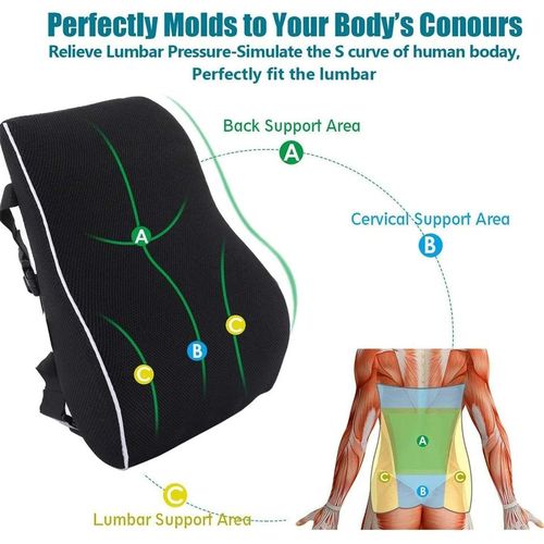 Lumbar Support Pillow for Office Chair Back Support Pillow for Car Computer Gaming Chair Recliner Memory Foam Back Cushion for Pain Relief Improve Posture, Mesh Cover Double Adjustable Straps Backrest