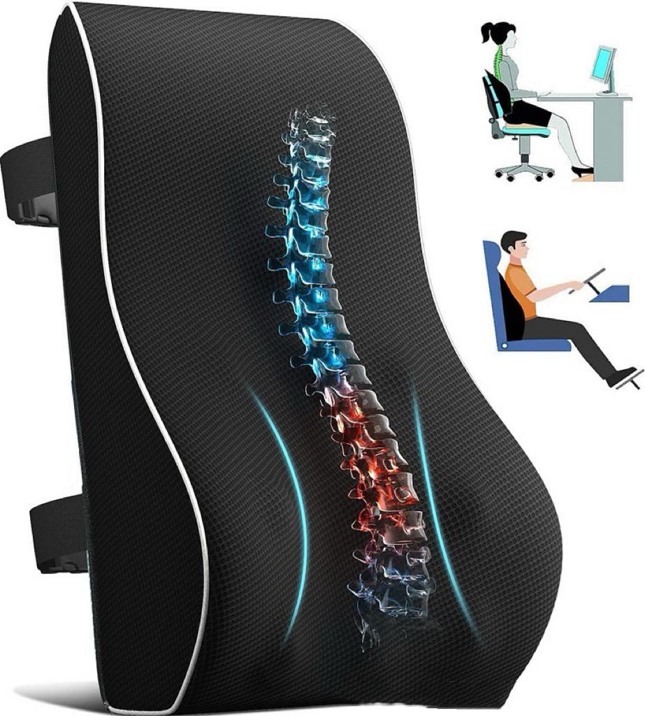 Lumbar Support Pillow for Office Chair Back Support Pillow for Car Computer Gaming Chair Recliner Memory Foam Back Cushion for Pain Relief Improve Posture, Mesh Cover Double Adjustable Straps Backrest